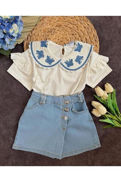 KOKOŞ BEBEK Girl's Suit with Shorts and Skirt