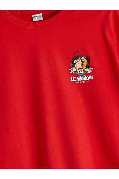 LC Waikiki Lcw Kids Red Crew Neck Nostalgic Monkey Printed Boys T-Shirt