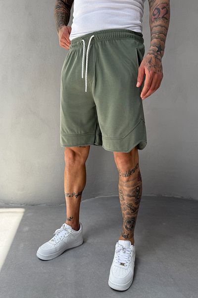 MADZEYMODA Βαμβακερό ανδρικό υφαντό ελαστικό στη μέση χακί πράσινο σορτς Κάπρι KE-7005