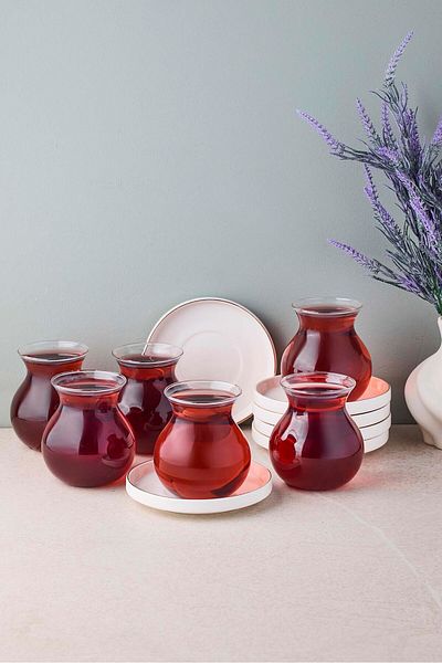 Perotti Kanlıca Gold 12 Piece Glass Tea Set for 6 People 210 ml