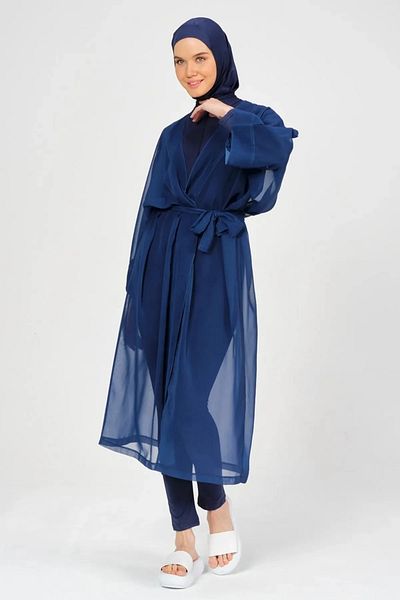 Bordomix 7018 Women's Navy Blue Tulle Long Pareo - Beach Dress