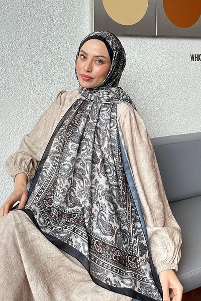 lamelif Retro Pattern Soft Shawl Stone