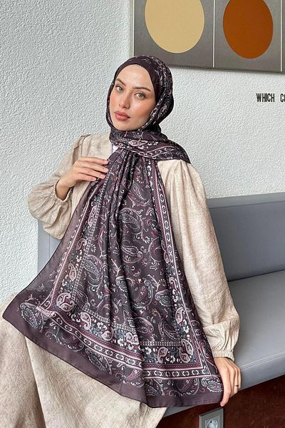 lamelif Retro Pattern Soft Shawl Plum