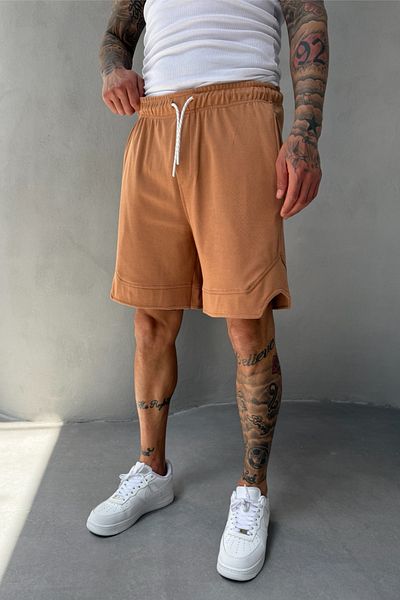 MADZEYMODA Βαμβακερό ανδρικό υφαντό πορτοκαλί σορτς κάπρι με ελαστική μέση KE-7005