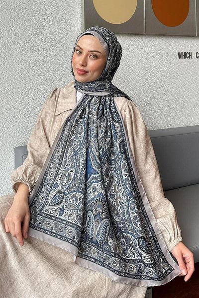 lamelif Retro Pattern Soft Shawl Blue