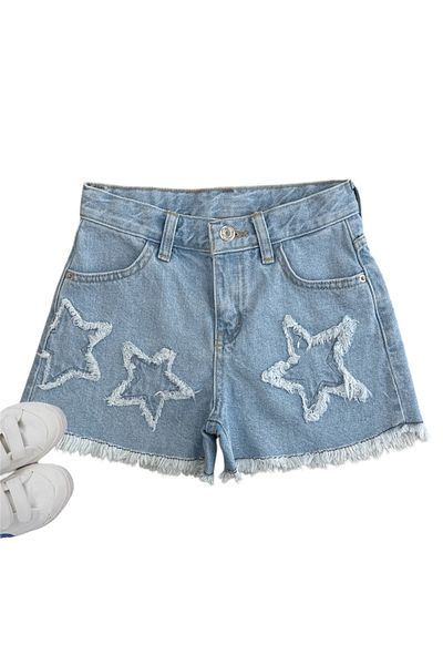 ASL GOLF CLUB Blugi pentru fete de 3-8 ani Pantaloni scurți din denim înstelați