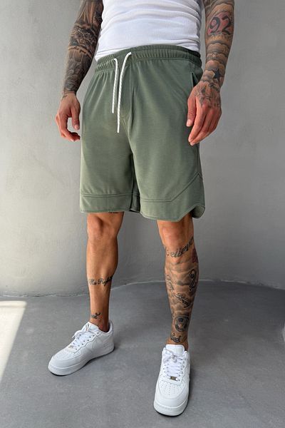 MADZEYMODA Βαμβακερό ανδρικό υφαντό ελαστικό στη μέση χακί πράσινο σορτς Κάπρι KE-7005