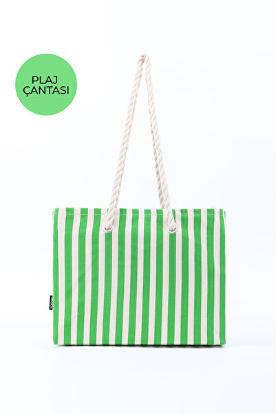 SHAKA Geantă de călătorie, picnic și plajă, din pânză verde Shk234, cu un singur compartiment, cu model în linie