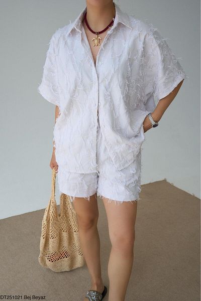 Lupies Women's White Tassel Detailed Shirt-Shorts Set