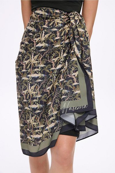 Haşema Tropical Print Green Skirt-Pareo 5069