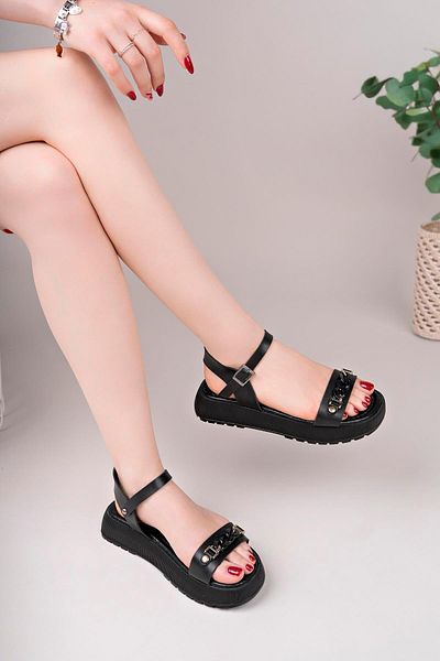 Aymood Chain Buckle Sandals Black Skin