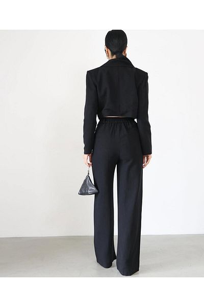 FEMİNEER.com Black Linen Palazzo Trousers