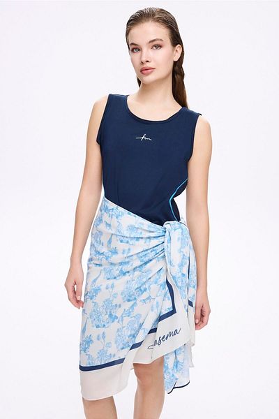 Haşema Fusta albastră cu model tropical-Pareo 5068