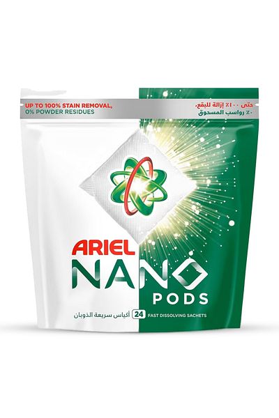 Ariel Nano Pods Fast Dissolving Stain Remover Powerful, 24 Count
