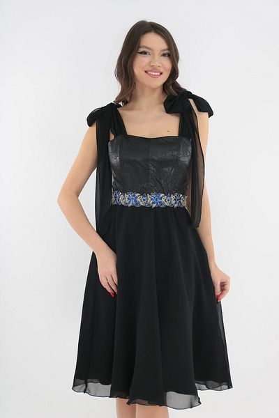 Vanessa Line RO Elegant cloche dress with blue embroidery