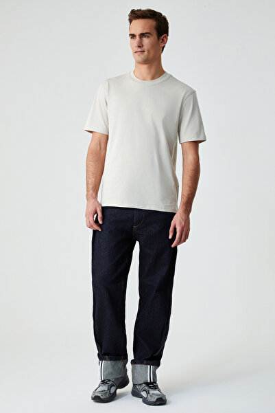 GRIMELANGE Ανδρικό μπλουζάκι Solo από 100% οργανικό βαμβάκι με χοντρή υφή Comfort Fit Crew λαιμόκοψη ανοιχτό μπεζ