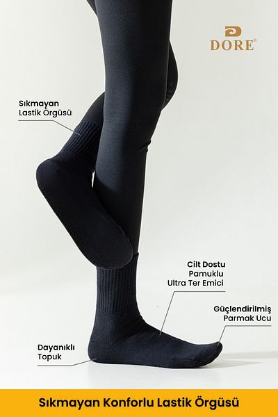 Dore Γνήσιες αθλητικές κάλτσες Unisex 3 ζευγαριών Premium που απορροφούν τον ιδρώτα που αναπνέουν βαμβακερές μακριές αθλητικές κάλτσες Tennis College