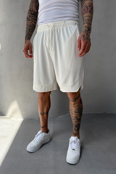 MADZEYMODA Βαμβακερό ανδρικό υφαντό ελαστικό στη μέση λευκό σορτς Capri KE-7005