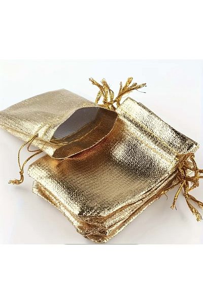 ACAR TAKI Gold& Silver&Jewelry Gift Shiny String Pouch Bag-Gold Color 7*9 cm (Price Is for Piece) Acr4906