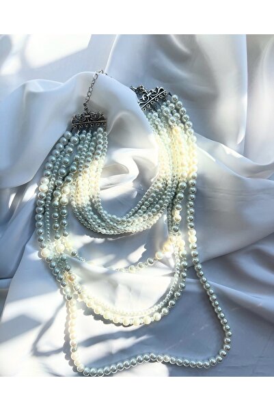 ALİA İnci uzun klasik silver detaylı choker