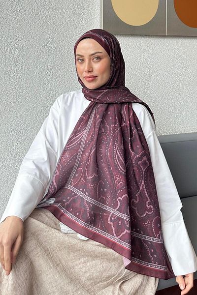 lamelif Retro Pattern Soft Shawl Burgundy