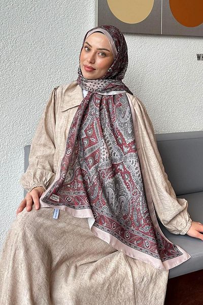 lamelif Retro Pattern Soft Shawl Burgundy Mink
