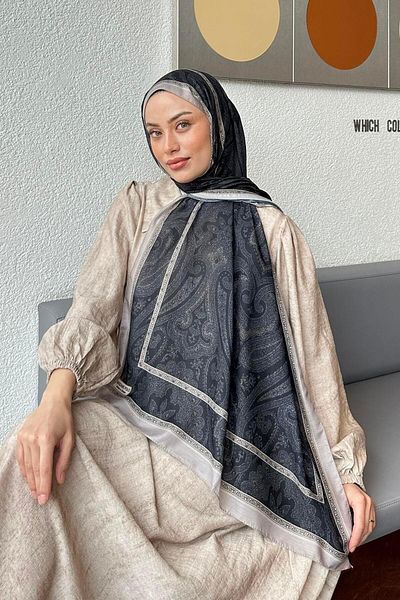 lamelif Retro Pattern Soft Shawl Black Mink