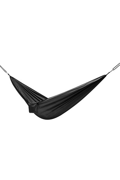 TECOS Camping and travel hammock, Tecos®, 260 cm, 120 kg, black, with carabiners, straps and carrying bag