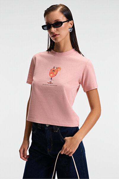 GRIMELANGE Tricou IVONNE pentru femei, cu imprimeu cocktail, cu mânecă scurtă...