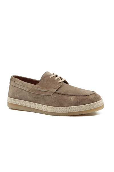 Tuna Genuine Suede Leather Beige Casual Men's Shoes with Rubber Soles and Laces - 4157