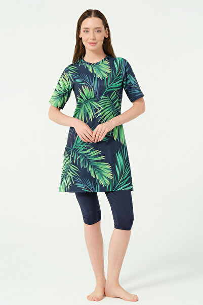 ALFASA Μοτίβο στο επάνω μισό κλειστό μαγιό Hijab 24712-25 Navy Blue