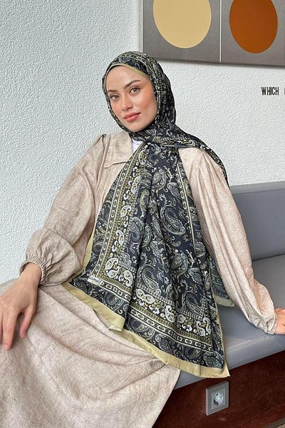 lamelif Retro Pattern Soft Shawl Oil Green