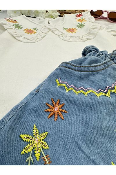 ChibuumKids Girl's Embroidered Shorts Suit