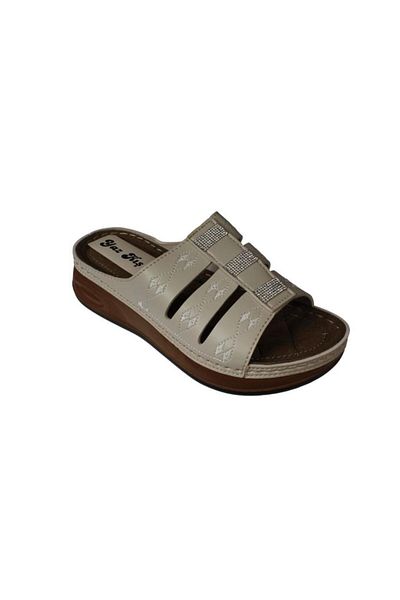 Yaz Kış Ayakkabı Yazkiş Women's Black Cream Skin Thick Sole Comfort Sole Slippers with Stones