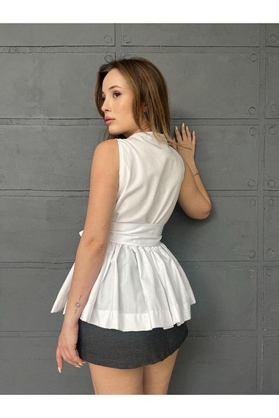 LOOKMEG Γυναικεία μπλούζα με λαιμόκοψη V με βολάν