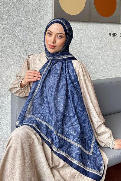 lamelif Retro Pattern Soft Shawl Indigo