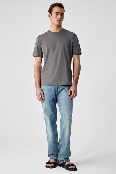 GRIMELANGE Gray Comfort Fit T-Shirt - Solo Men's 100% Organic Cotton Thick Textured Crew Neck
