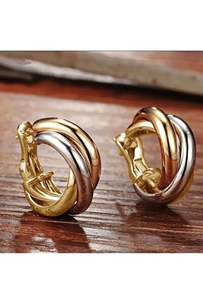 Accessories Vanilla Avenue Çapraz Tasarım Altın Bakır Gümüş 3'lü Renk Punk Stil Günlük Kadın Küpe