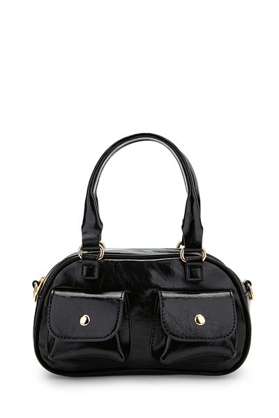 minebag Double Pocket Detailed Faux Leather Women's Crossbody Bag Vera Black