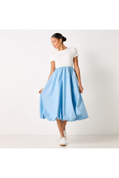 FAV Colourblock A-line dress with Round Neck