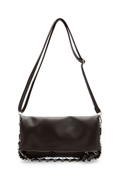 minebag Metal Bead Detailed Double Strap Faux Leather Women's Crossbody Bag Jackie Brown