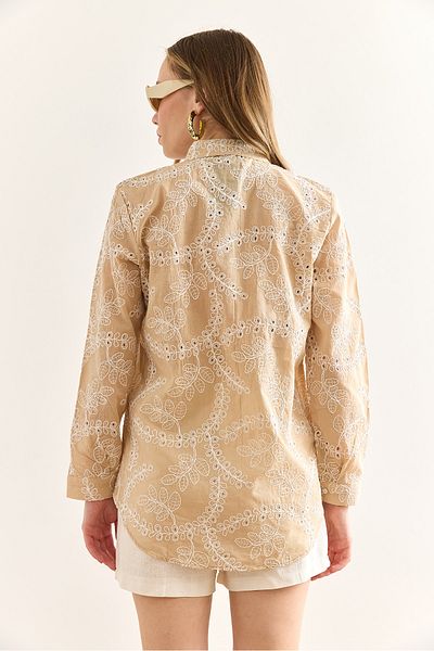 Olalook Women's Stone Geometric Scallop Detailed Shirt Gml-19001324
