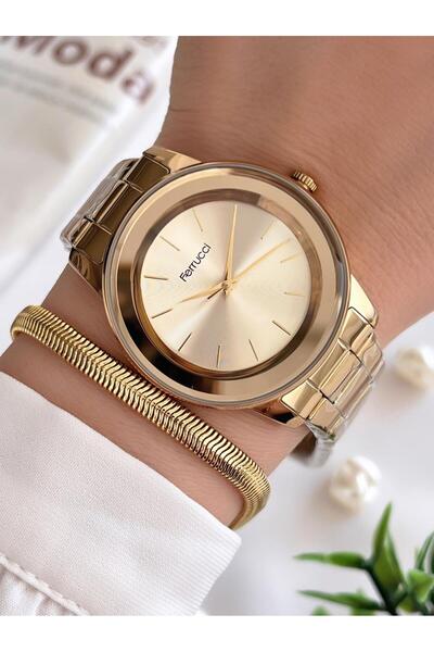 Ferrucci Kadın Kol Saati+Bileklik Özel Seri Çelik Kordon Kararma Renk Atma Ya...