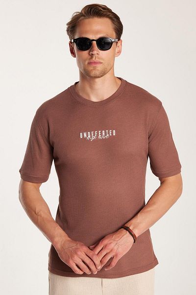 Tudors Men's Standard Fit Cotton Plain Basic Crew Neck Printed Dusty Rose T-Shirt