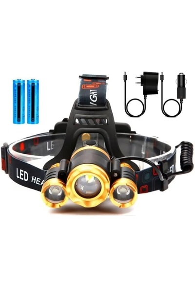 OEM Headlamp with 3 LEDs, car and mains charger, black