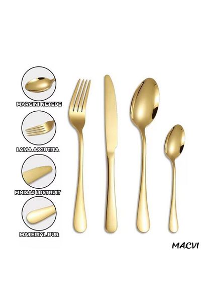 MACVI Macvi® 24-piece stainless steel cutlery set, 6xknives, 6xspoons, 6xforks, 6xteaspoons, 40x25.5x5.5cm, gold