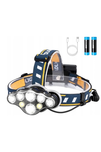OEM Headlamp with 8x LED, 2 x 8800 mAh batteries, USB charging cable, black