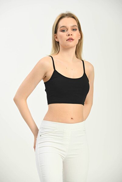 MOVİMENT Bustieră neagră Crop Strap din material subțire