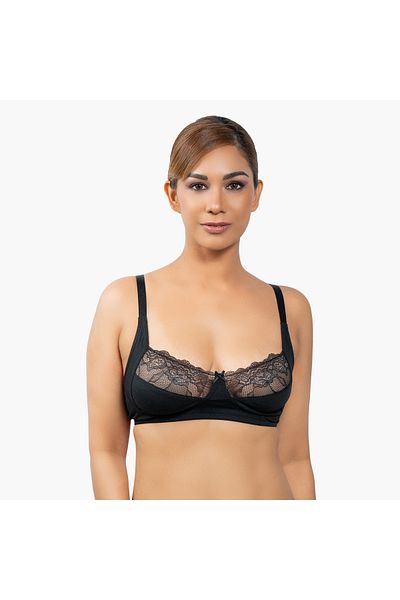 Aadaraya Set of 3 - Aadaraya Lace Detail Balconette Bra with Adjustable Straps