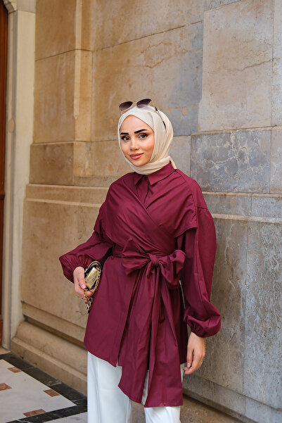 LOCCO Women's Shoulder Tie Poplin Shirt Claret Red